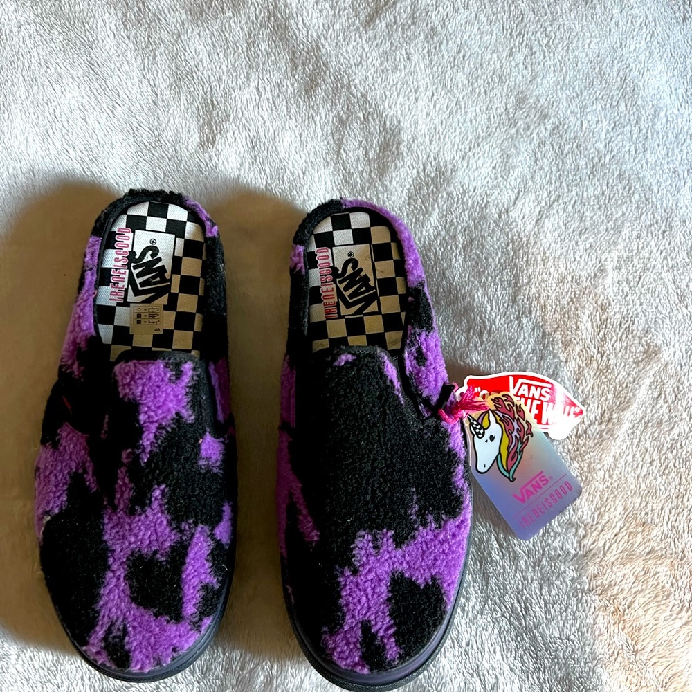 Vans authentic purple and black  platform slip ons size women’s 9.5
